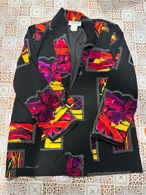 Vintage Brownstone Studio Abstract Print Longline Blazer Large Made in USA